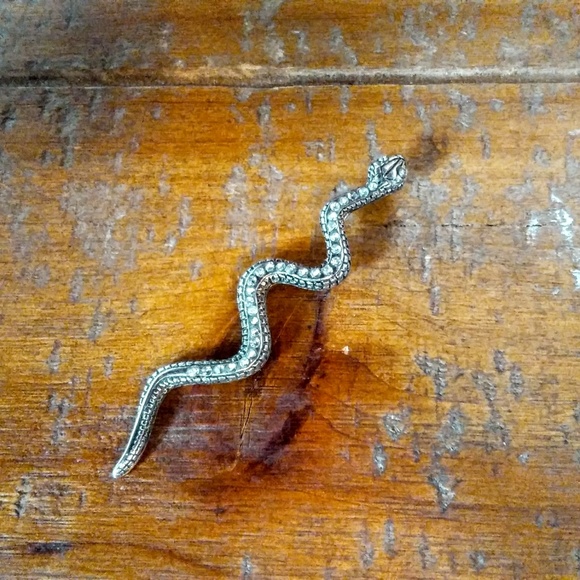 Vintage Jewelry - VTG Silver and Rhinestone Snake Pendant